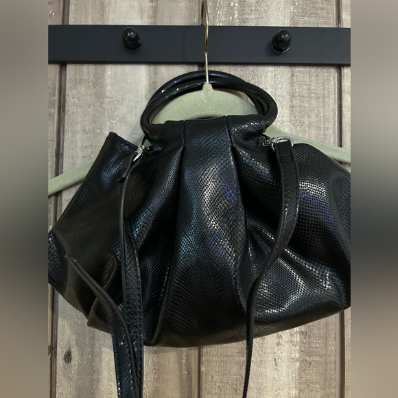 Aqua crossbody handle bag in embossed black. - Picture 5 of 6